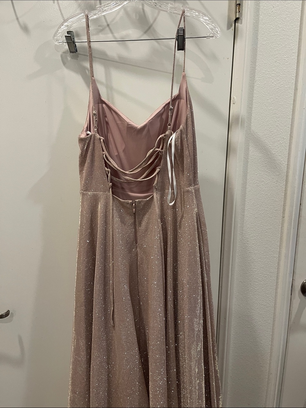 Windsor Sparkling Blush Pink V-Neck Prom Gown - Picture 6 of 8